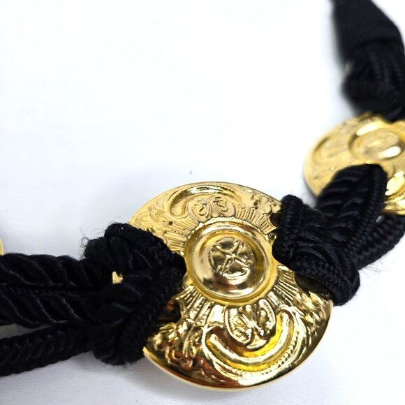 Vintage Made in Taiwan Medallion Gold Tone Woven Rope Hip Waist Belt - Picture 2 of 10